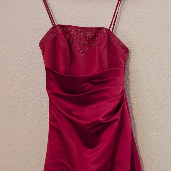 davids bridal red dress David's Bridal Apple Red Chiffon & Charmeuse